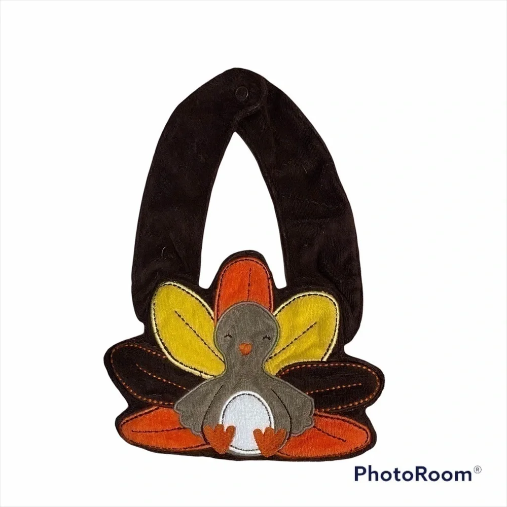 Turkey Bib Baby Carter’s Brown Orange Yellow Thanksgiving Fall